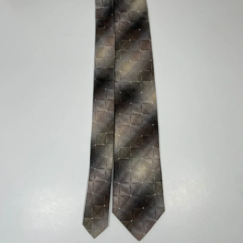 Vintage Van Heusen Necktie Tie Men Brown Geometric Textured Business 90s Y2K